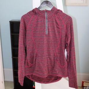 Hyba - Pink and grey striped ¼ zip hoodie - Size L